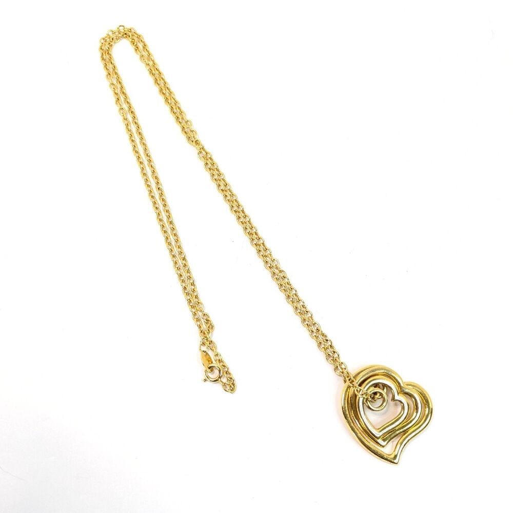 Avon Triple Heart Pendant Necklace Graduated Open Work Hearts 29" Gold Tone